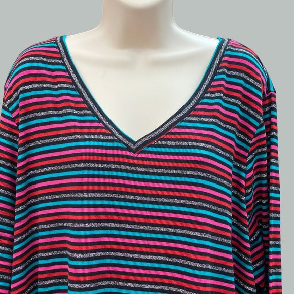 Lane Bryant Multicolored Striped V Neck Long Sleeve T-Shirt Top Size 22/24 - Picture 3 of 9